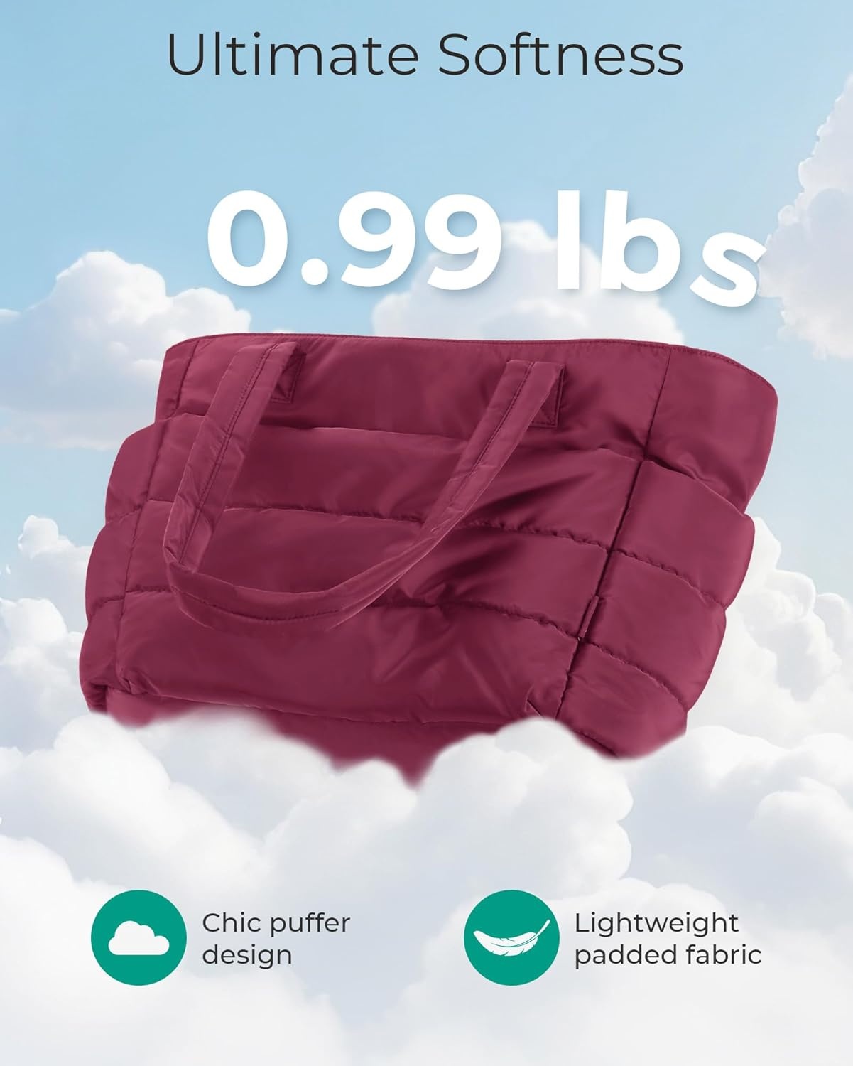image:imageBAGSMART Tote Bag for Women Lightweight Puffy Tote Bag with Compartments Shoulder Bag Handbag for Travel Work Gym  LightweightVintage Berry