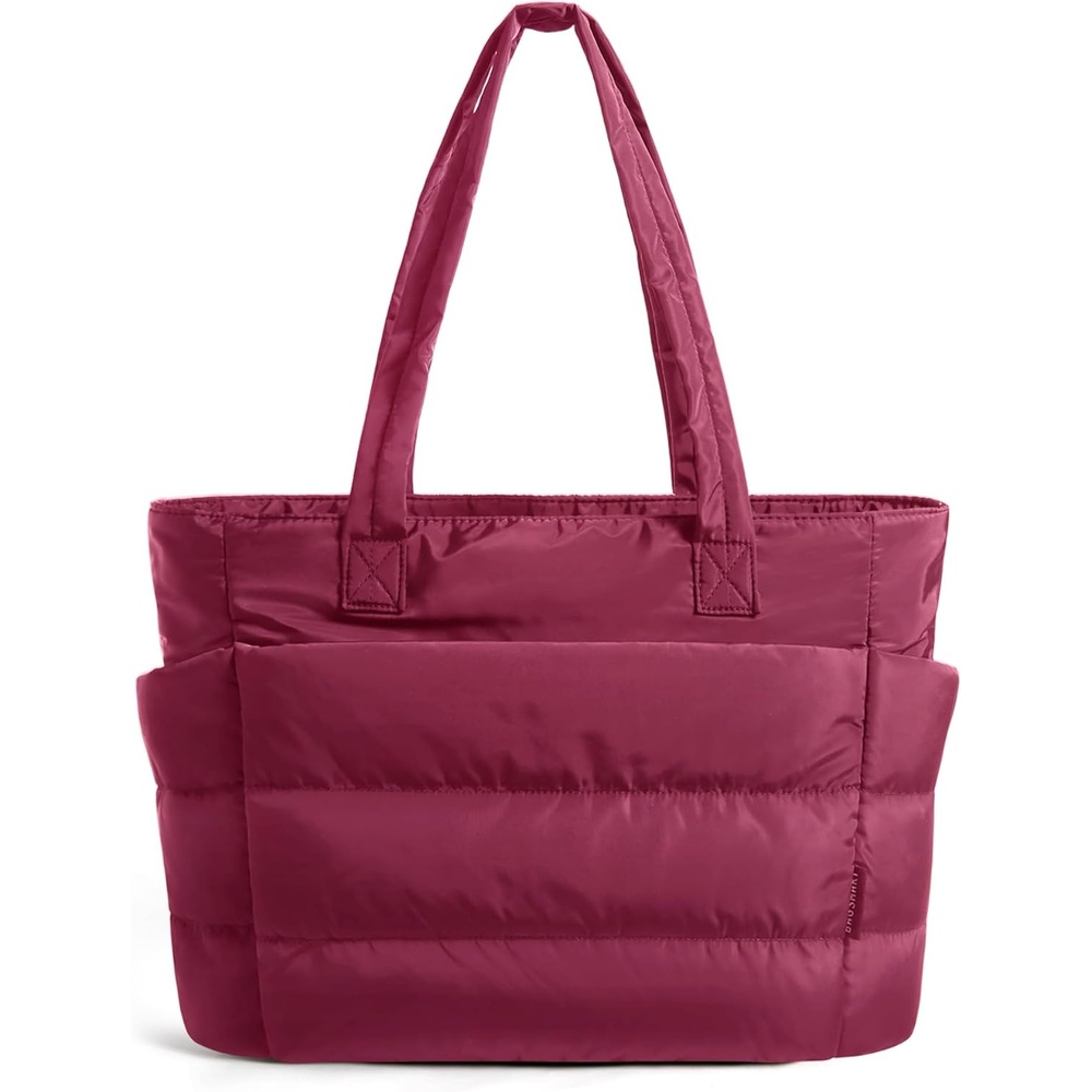 image:imageBAGSMART Tote Bag for Women Lightweight Puffy Tote Bag with Compartments Shoulder Bag Handbag for Travel Work Gym  LightweightVintage Berry