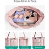 image:imageBAGSMART Expandable Tote Bag for Women Puffer Work Tote Handbag Quilted Carry On Bag for Travel GymLight Pink
