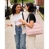 image:imageBAGSMART Small Tote Bag for Women Puffer Quilted Work Tote Bag Zipper Closure for Work Travel College Camel14lpink