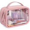 image:imageBAGSMART TSAApproved Toiletry Bag Large Opening Clear Makeup Bag with Handle Quart Sized Travel Toiletry Bag CarryOn Airline Compliant for Men and Women BlackBlush Pink