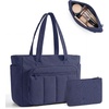 image:imageBAGSMART Tote Bag for Women 2 Set Tote Bag with Zipper Quilted Nurse Handbags for Work Travel College  20L CapacityNavy