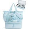image:imageBAGSMART Beach Bag for Women Mesh Tote Bags with Zipper Sandproof Vacation Essentials with Cooler for Swim Cruise PoolBlue