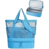 image:imageBAGSMART Beach Bag for Women Mesh Tote Bags with Zipper Sandproof Vacation Essentials with Cooler for Swim Cruise PoolDark Blue