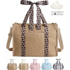 image:imageBAGSMART Beach Tote Bag for Women Personalized Teacher Appreciation Gifts  Selfstanding Sandproof Mesh Bag Custom Jute Gift Tote w Stencils amp Markers Monogrammed Gift Bag Travel Cruise EssentialsKhaki Brown Leopard Print