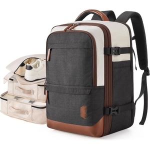 image:imageBAGSMART 37L Compression Travel Backpack Expandable Carry On Backpack with Packing Cubes Water Resistant Weekender Backpack Fits 17 Inch laptop Luggage Daypack with Shoe Bag GreyBlack and White
