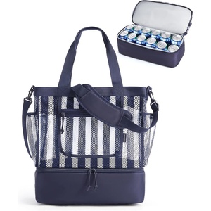 image:imageBAGSMART Beach Bag for Women Mesh Tote Bags with Zipper Sandproof Vacation Essentials with Cooler for Swim Cruise PoolNavy