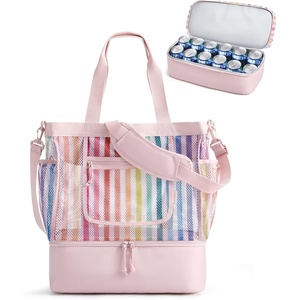 image:imageBAGSMART Beach Bag for Women Mesh Tote Bags with Zipper Sandproof Vacation Essentials with Cooler for Swim Cruise PoolRainbow
