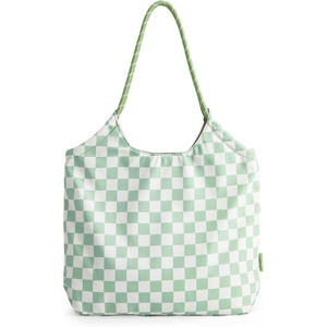 image:imageBAGSMART Beach Bags for Women Beach Tote Bag Beach Bag with Zipper Travel Tote Bag for Women Sandproof Swim Pool Bag  Packable Beach BagBluegraygreen Checkerboard Pattern