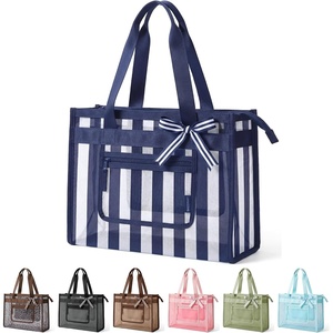 image:imageBAGSMART Beach Tote Bag for Women Personalized Teacher Appreciation Gifts  Selfstanding Sandproof Mesh Bag Custom Jute Gift Tote w Stencils amp Markers Monogrammed Gift Bag Travel Cruise EssentialsNavy Blue Stripes