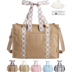 image:imageBAGSMART Beach Tote Bag for Women Personalized Teacher Appreciation Gifts  Selfstanding Sandproof Mesh Bag Custom Jute Gift Tote w Stencils amp Markers Monogrammed Gift Bag Travel Cruise EssentialsCheckerboard Beige Brown