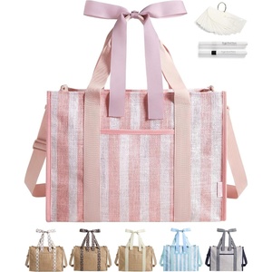 image:imageBAGSMART Beach Tote Bag for Women Personalized Teacher Appreciation Gifts  Selfstanding Sandproof Mesh Bag Custom Jute Gift Tote w Stencils amp Markers Monogrammed Gift Bag Travel Cruise EssentialsCherry Blossom Pink Stripes