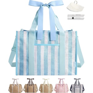 image:imageBAGSMART Beach Tote Bag for Women Personalized Teacher Appreciation Gifts  Selfstanding Sandproof Mesh Bag Custom Jute Gift Tote w Stencils amp Markers Monogrammed Gift Bag Travel Cruise EssentialsSky Blue Stripes