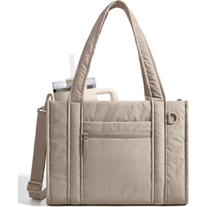 image:imageBAGSMART Boxy Tote Bag for Women Crossbody Bag with Zipper Crush Bow Purses for Travel Work CollegeCamel