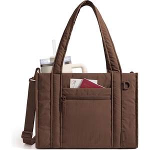 image:imageBAGSMART Boxy Tote Bag for Women Crossbody Bag with Zipper Crush Bow Purses for Travel Work CollegeCoffee