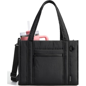 image:imageBAGSMART Boxy Tote Bag for Women Crossbody Bag with Zipper Crush Bow Purses for Travel Work CollegeJet Black