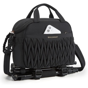 image:imageBAGSMART Camera Sling Bag Portable Small Camera Bags for Photographers with Tripod Holder Waterproof DSLRSLRCute Camera Case for Women with Rain Cover Compatible with Sony Canon Nikon BeigeBlack