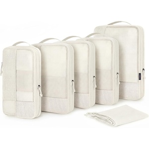 image:imageBAGSMART Compression Packing Cubes for Travel 6 Set Luggage Organizer Bags  Fits 202428in CarryOn Suitcases Compressible Bags Streamline Cruise Travel Essentials Sturdy Handles Machine WashableLight Beige