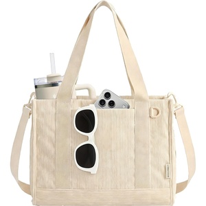 image:imageBAGSMART Corduroy Tote Bag for Women Small Travel Work 14 Laptop Handbag  Fits 14 Laptop amp 40oz Tumbler Soft Vintage Corduroy Crossbody Bag For Teacher Nurse Daily Use amp Flight Travel Hand WashCream Beige