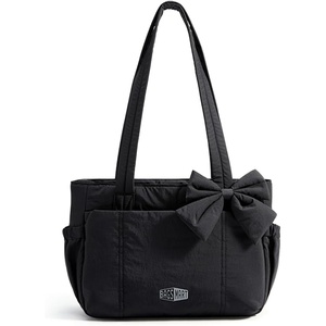 image:imageBAGSMART Crush Bow Tote Bag for Women Puffer Travel Work Yoga Laptop Bag  Large Bow Tote Fits 40oz Tumbler 156 Laptop Yoga Mat Sleeve Waterproof Pocket Travel Work Swim Gym Mom Shoulder HandbagPower Black