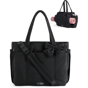 image:imageBAGSMART Crush Bow Tote Bag for Women Puffer Travel Work Yoga Laptop Bag  Large Bow Tote Fits 40oz Tumbler 156 Laptop Yoga Mat Sleeve Waterproof Pocket Travel Work Swim Gym Mom Shoulder HandbagJet Black