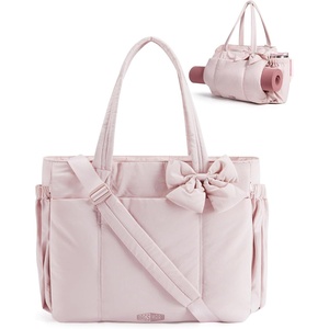 image:imageBAGSMART Crush Bow Tote Bag for Women Puffer Travel Work Yoga Laptop Bag  Large Bow Tote Fits 40oz Tumbler 156 Laptop Yoga Mat Sleeve Waterproof Pocket Travel Work Swim Gym Mom Shoulder HandbagCandy Pink