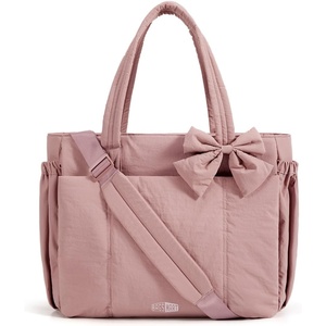 image:imageBAGSMART Crush Bow Tote Bag for Women Puffer Travel Work Yoga Laptop Bag  Large Bow Tote Fits 40oz Tumbler 156 Laptop Yoga Mat Sleeve Waterproof Pocket Travel Work Swim Gym Mom Shoulder HandbagDirty Pink