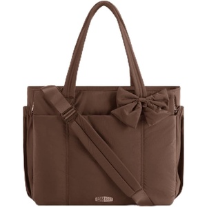 image:imageBAGSMART Crush Bow Tote Bag for Women Puffer Travel Work Yoga Laptop Bag  Large Bow Tote Fits 40oz Tumbler 156 Laptop Yoga Mat Sleeve Waterproof Pocket Travel Work Swim Gym Mom Shoulder HandbagCocoa Brown