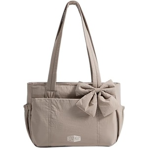 image:imageBAGSMART Crush Bow Tote Bag for Women Puffer Travel Work Yoga Laptop Bag  Large Bow Tote Fits 40oz Tumbler 156 Laptop Yoga Mat Sleeve Waterproof Pocket Travel Work Swim Gym Mom Shoulder HandbagLatte Camel