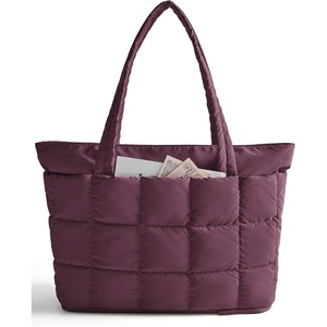 image:imageBAGSMART Expandable Tote Bag for Women Puffer Work Tote Handbag Quilted Carry On Bag for Travel GymBurgundy Bay