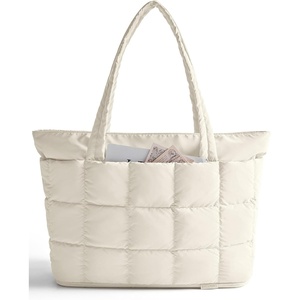 image:imageBAGSMART Expandable Tote Bag for Women Puffer Work Tote Handbag Quilted Carry On Bag for Travel GymCream
