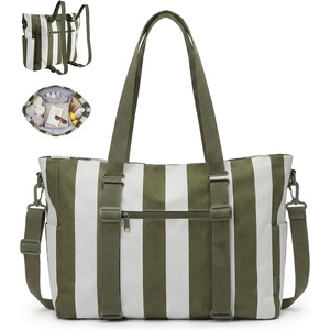 image:imageBAGSMART Large Beach Bag for Women Oversize Tote Bag for TravelSwim PoolSummer  3Ways to CarryForest Green Stripe