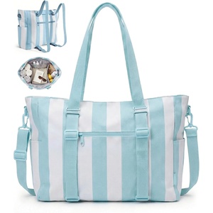 image:imageBAGSMART Large Beach Bag for Women Oversize Tote Bag for TravelSwim PoolSummer  3Ways to CarrySky Blue Stripe