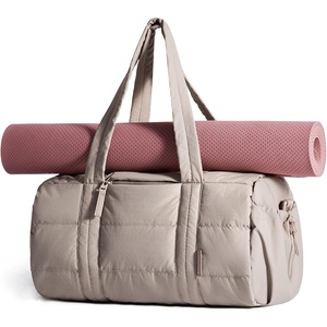 image:imageBAGSMART Reiki Gym Bag for Women Puffy Yoga Mat Travel Weekender Duffle Bag  LintResistant Lining WetDry Pocket amp AntiSlip Mat Loop UltraLight Roomy for Workout Gear Water Bottle Travel Sports24LLatte Brown