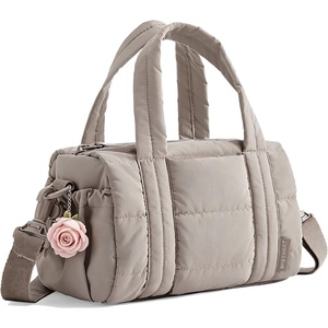 image:imageBAGSMART Reiki Gym Bag for Women Puffy Yoga Mat Travel Weekender Duffle Bag  LintResistant Lining WetDry Pocket amp AntiSlip Mat Loop UltraLight Roomy for Workout Gear Water Bottle Travel Sports5LLatte Brown