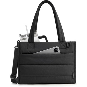 image:imageBAGSMART Small Tote Bag for Women Puffer Quilted Work Tote Bag Zipper Closure for Work Travel College Camel14lblack