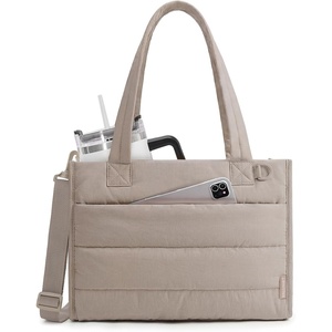 image:imageBAGSMART Small Tote Bag for Women Puffer Quilted Work Tote Bag Zipper Closure for Work Travel College Camel14lcamel