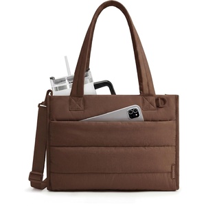 image:imageBAGSMART Small Tote Bag for Women Puffer Quilted Work Tote Bag Zipper Closure for Work Travel College Camel14lchocolate