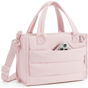 image:imageBAGSMART Small Tote Bag for Women Puffer Quilted Work Tote Bag Zipper Closure for Work Travel College Camel6lblush Pink