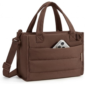 image:imageBAGSMART Small Tote Bag for Women Puffer Quilted Work Tote Bag Zipper Closure for Work Travel College Camel6lcoffee