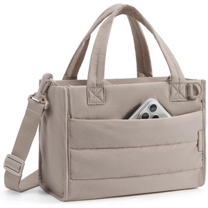 image:imageBAGSMART Small Tote Bag for Women Puffer Quilted Work Tote Bag Zipper Closure for Work Travel College Camel6ldesert