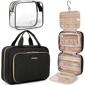 image:imageBAGSMART Toiletry Bag Hanging Travel Makeup Organizer with TSA Approved Transparent Cosmetic Bag Makeup Bag for Full Sized Toiletries MediumPinkBlack