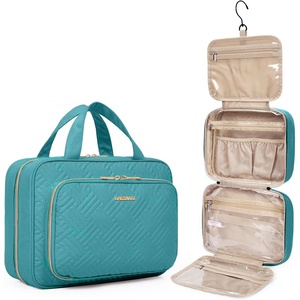 image:imageBAGSMART Toiletry Bag Hanging Travel Makeup Organizer with TSA Approved Transparent Cosmetic Bag Makeup Bag for Full Sized Toiletries MediumPinkBlue