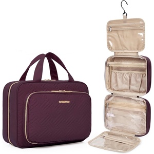 image:imageBAGSMART Toiletry Bag Hanging Travel Makeup Organizer with TSA Approved Transparent Cosmetic Bag Makeup Bag for Full Sized Toiletries MediumPinkCherry Red