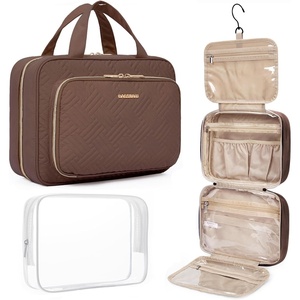 image:imageBAGSMART Toiletry Bag Hanging Travel Makeup Organizer with TSA Approved Transparent Cosmetic Bag Makeup Bag for Full Sized Toiletries MediumPinkCoffee Brown