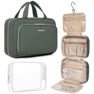 image:imageBAGSMART Toiletry Bag Hanging Travel Makeup Organizer with TSA Approved Transparent Cosmetic Bag Makeup Bag for Full Sized Toiletries MediumPinkDusty Green