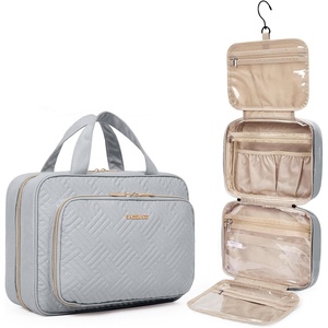 image:imageBAGSMART Toiletry Bag Hanging Travel Makeup Organizer with TSA Approved Transparent Cosmetic Bag Makeup Bag for Full Sized Toiletries MediumPinkGrey