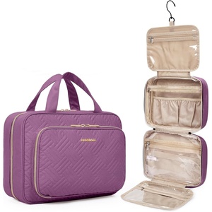 image:imageBAGSMART Toiletry Bag Hanging Travel Makeup Organizer with TSA Approved Transparent Cosmetic Bag Makeup Bag for Full Sized Toiletries MediumPinkPurple