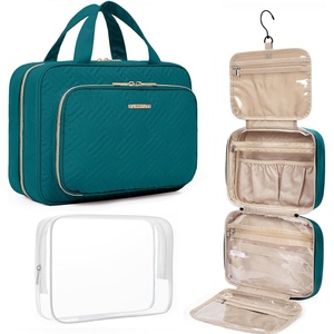 image:imageBAGSMART Toiletry Bag Hanging Travel Makeup Organizer with TSA Approved Transparent Cosmetic Bag Makeup Bag for Full Sized Toiletries MediumPinkSage Green