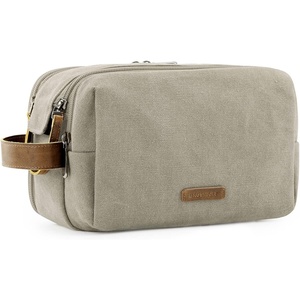 image:imageBAGSMART Toiletry Bag for Men Canvas Travel Toiletry Organizer Dopp Kit Waterresistant Shaving Bag for Toiletries AccessoriesBlackMediumBeige